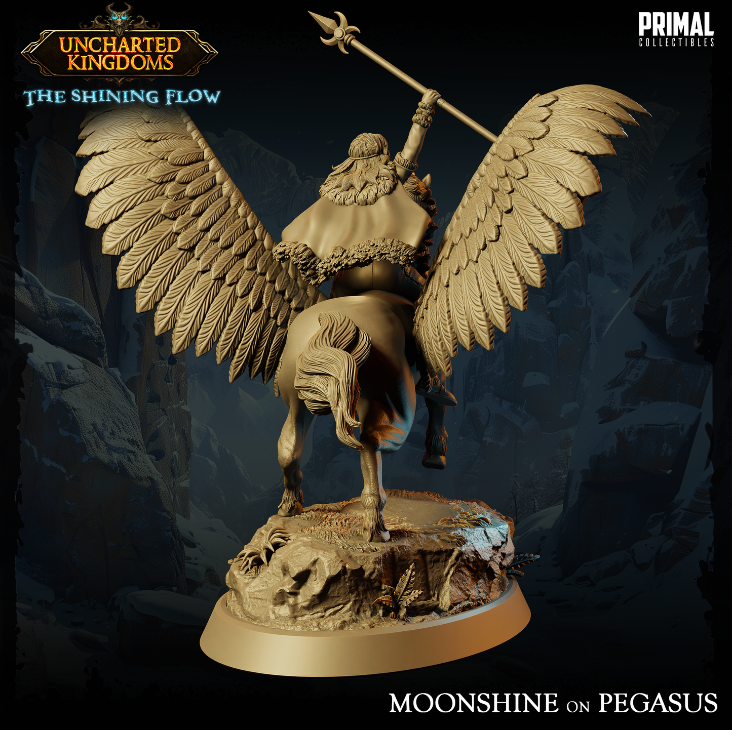 DNDDGL - Goldmoon on Pegasus - Moonshine Human Female Cleric miniature