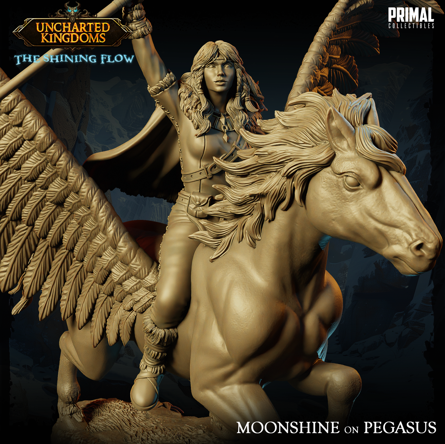 DNDDGL - Goldmoon on Pegasus - Moonshine Human Female Cleric miniature