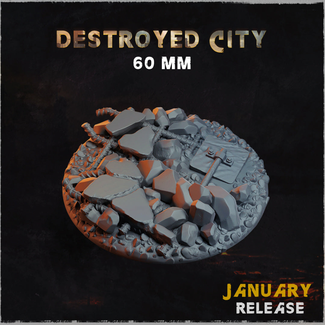 BASES - Destroyed CITY themed bases for wargames and tabletop - thirteen sizes available by zabavka workshop