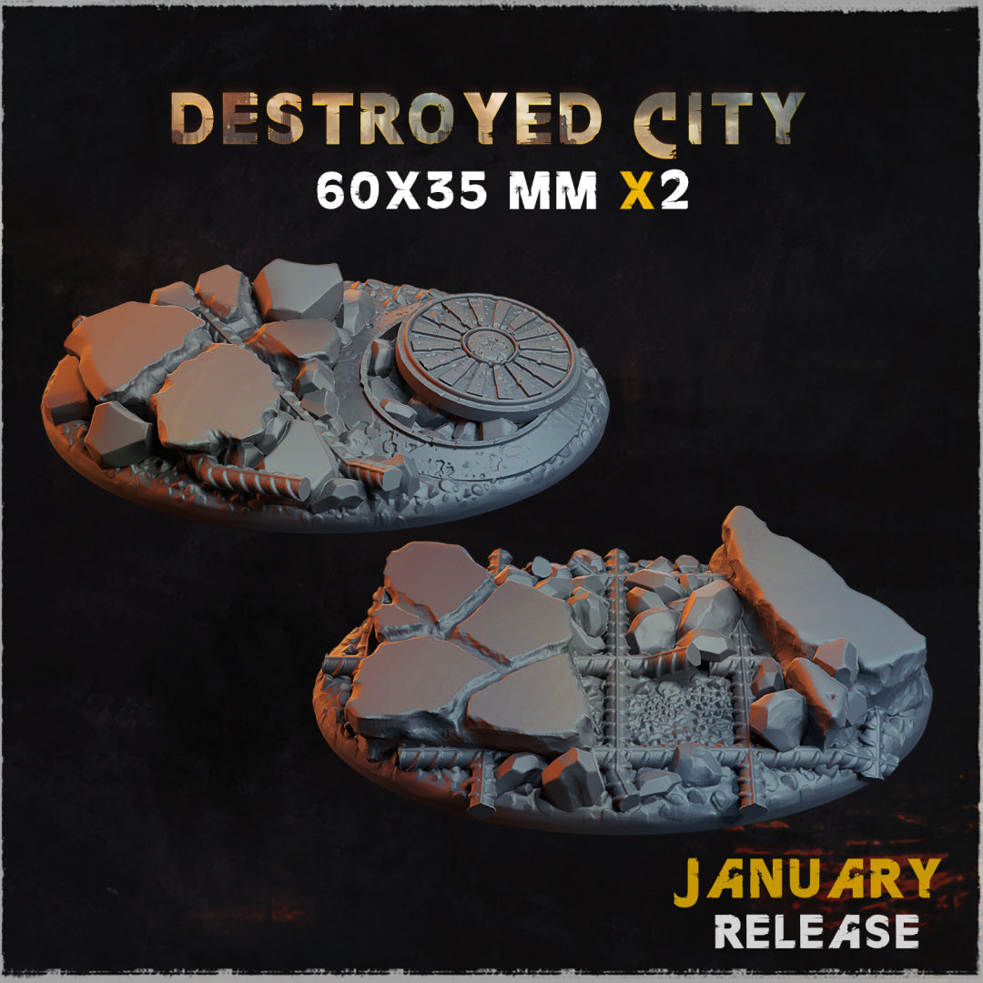 BASES - Destroyed CITY themed bases for wargames and tabletop - thirteen sizes available by zabavka workshop