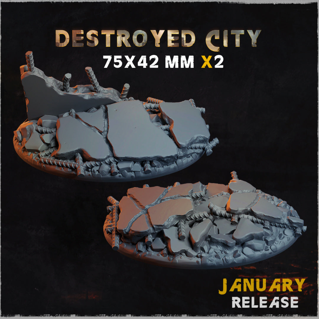 BASES - Destroyed CITY themed bases for wargames and tabletop - thirteen sizes available by zabavka workshop