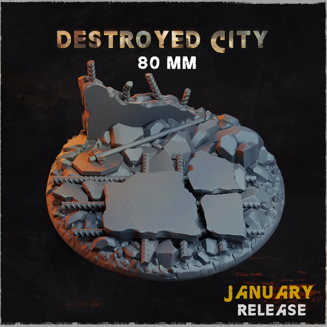 BASES - Destroyed CITY themed bases for wargames and tabletop - thirteen sizes available by zabavka workshop