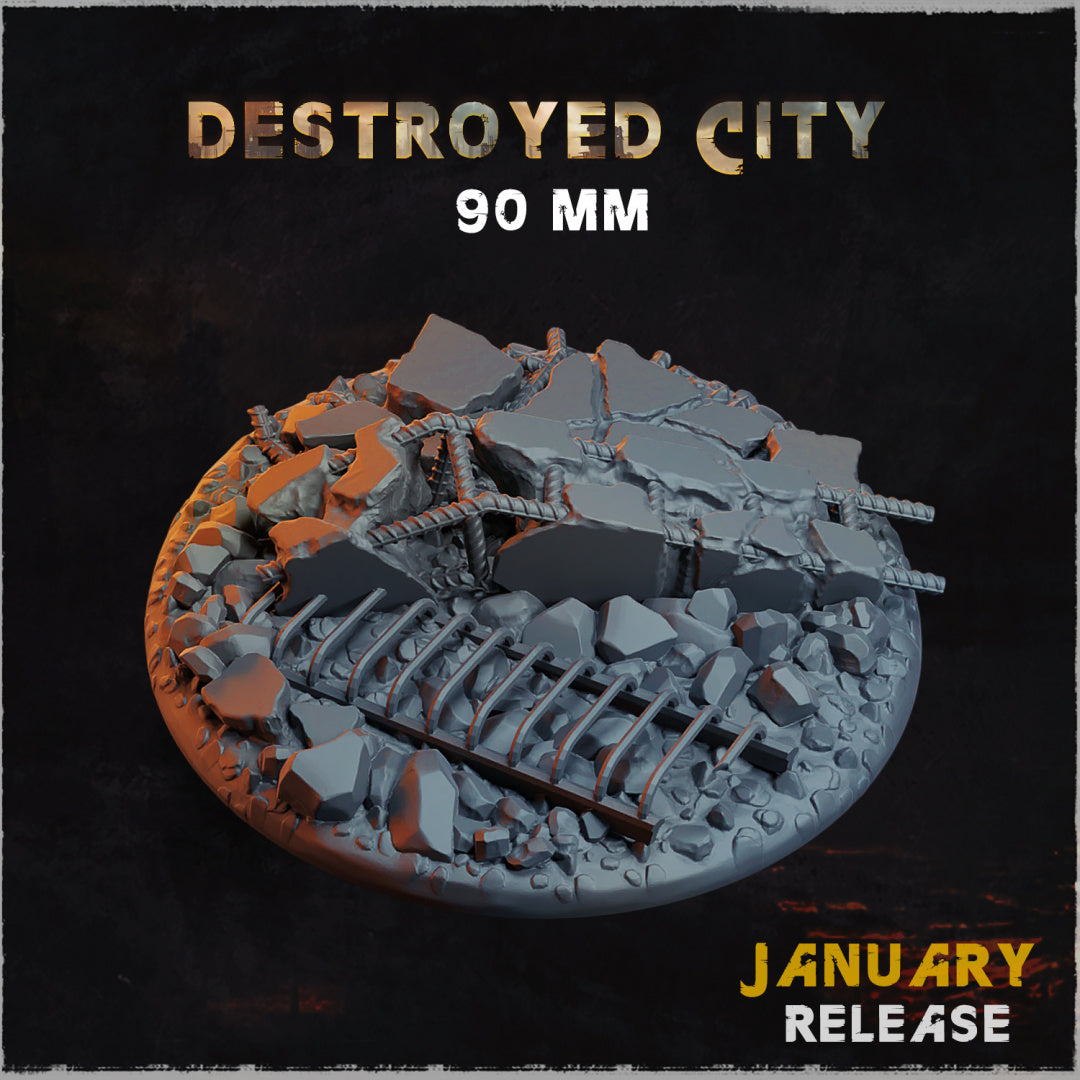 BASES - Destroyed CITY themed bases for wargames and tabletop - thirteen sizes available by zabavka workshop