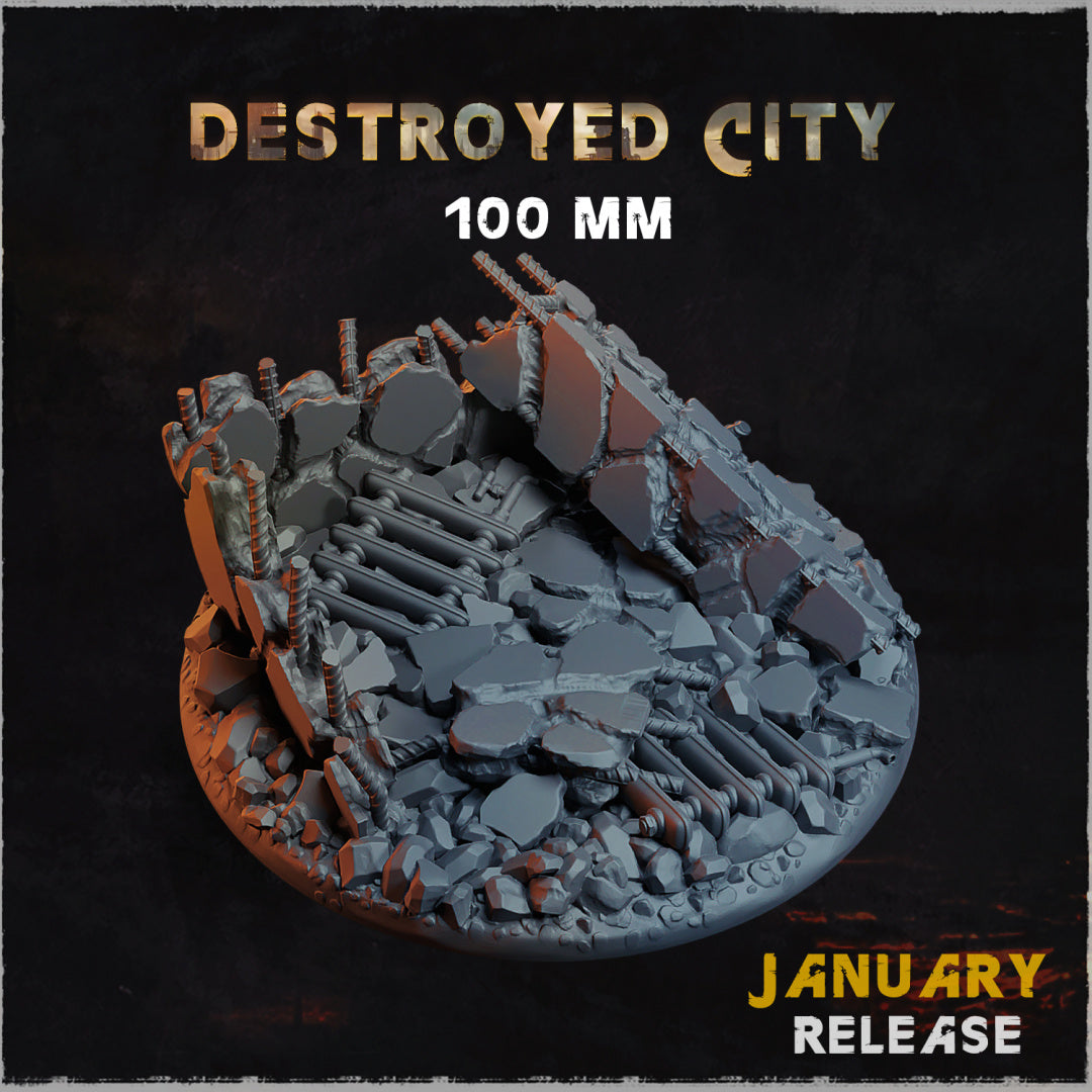 BASES - Destroyed CITY themed bases for wargames and tabletop - thirteen sizes available by zabavka workshop