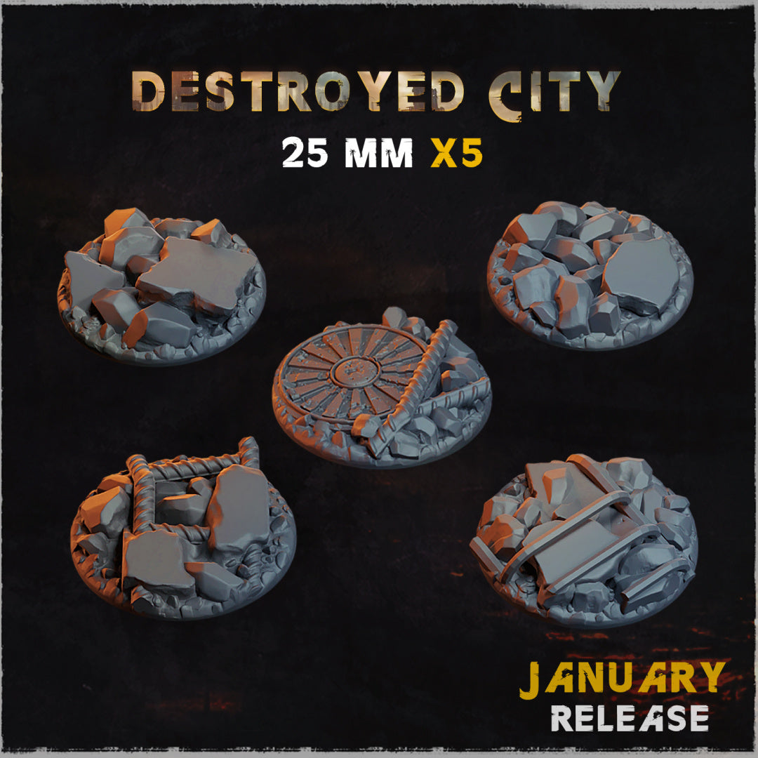 BASES - Destroyed CITY themed bases for wargames and tabletop - thirteen sizes available by zabavka workshop