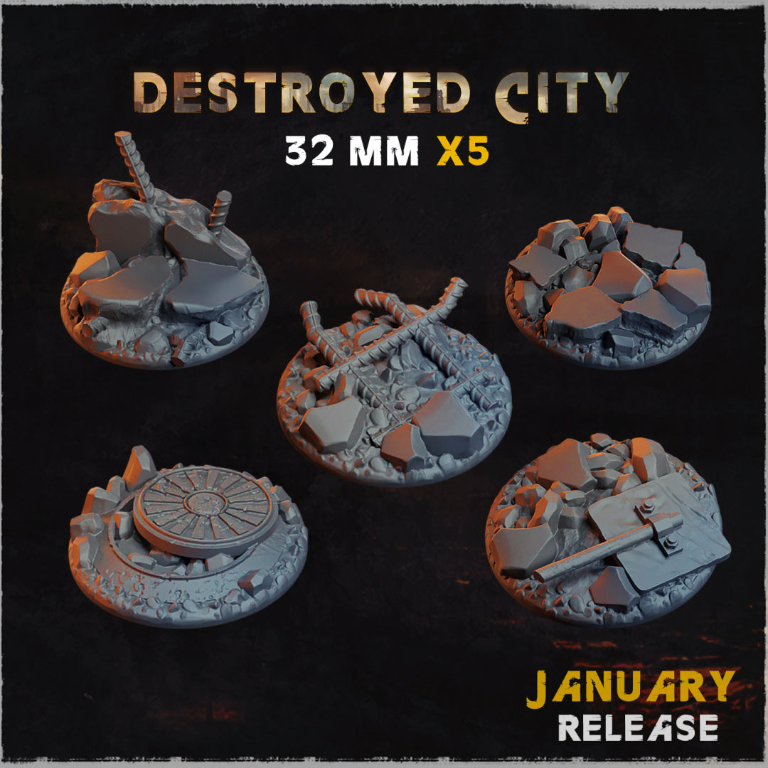 BASES - Destroyed CITY themed bases for wargames and tabletop - thirteen sizes available by zabavka workshop