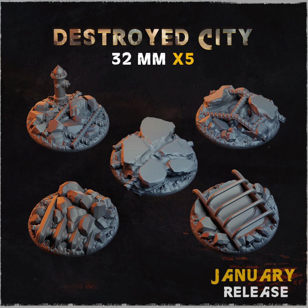 BASES - Destroyed CITY themed bases for wargames and tabletop - thirteen sizes available by zabavka workshop