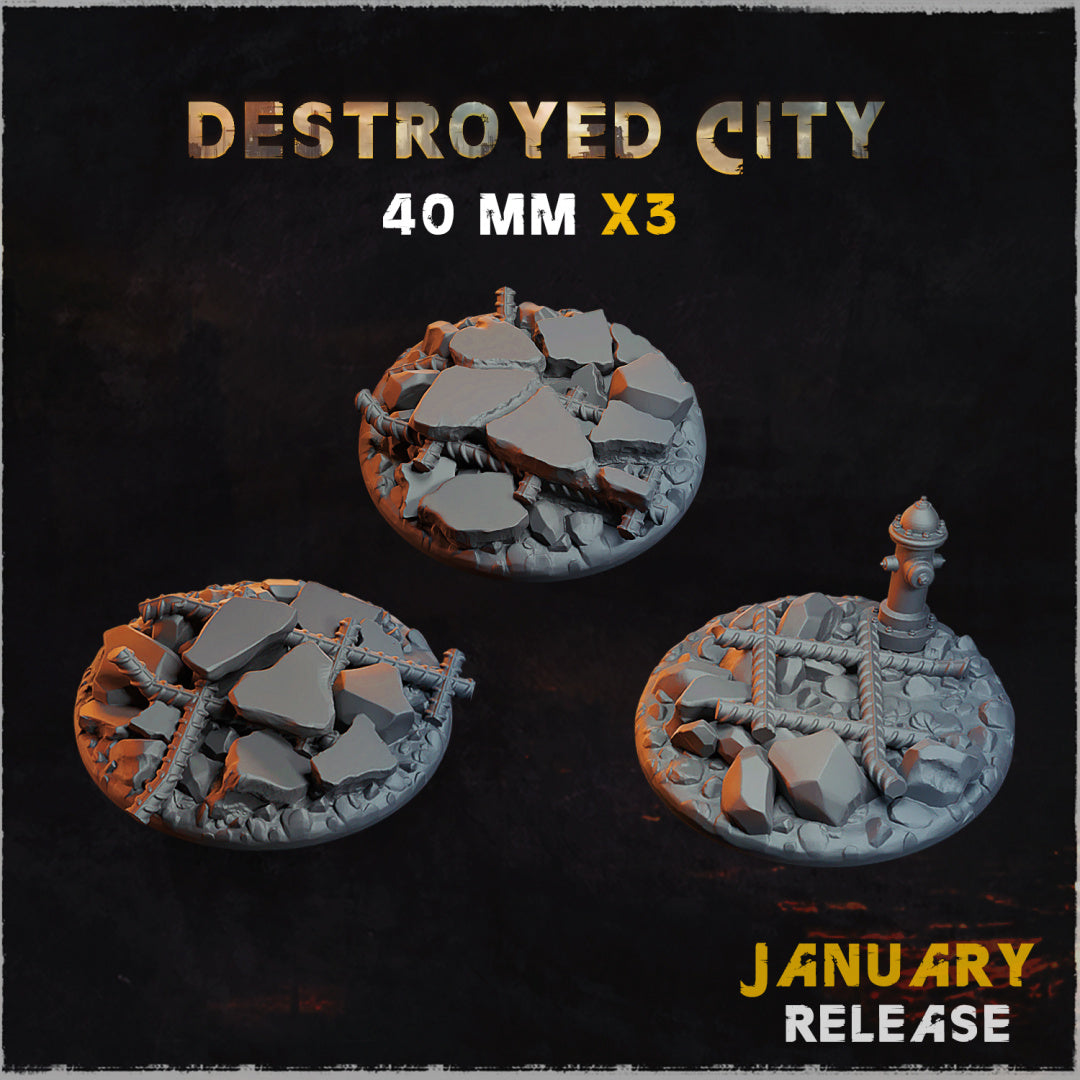 BASES - Destroyed CITY themed bases for wargames and tabletop - thirteen sizes available by zabavka workshop