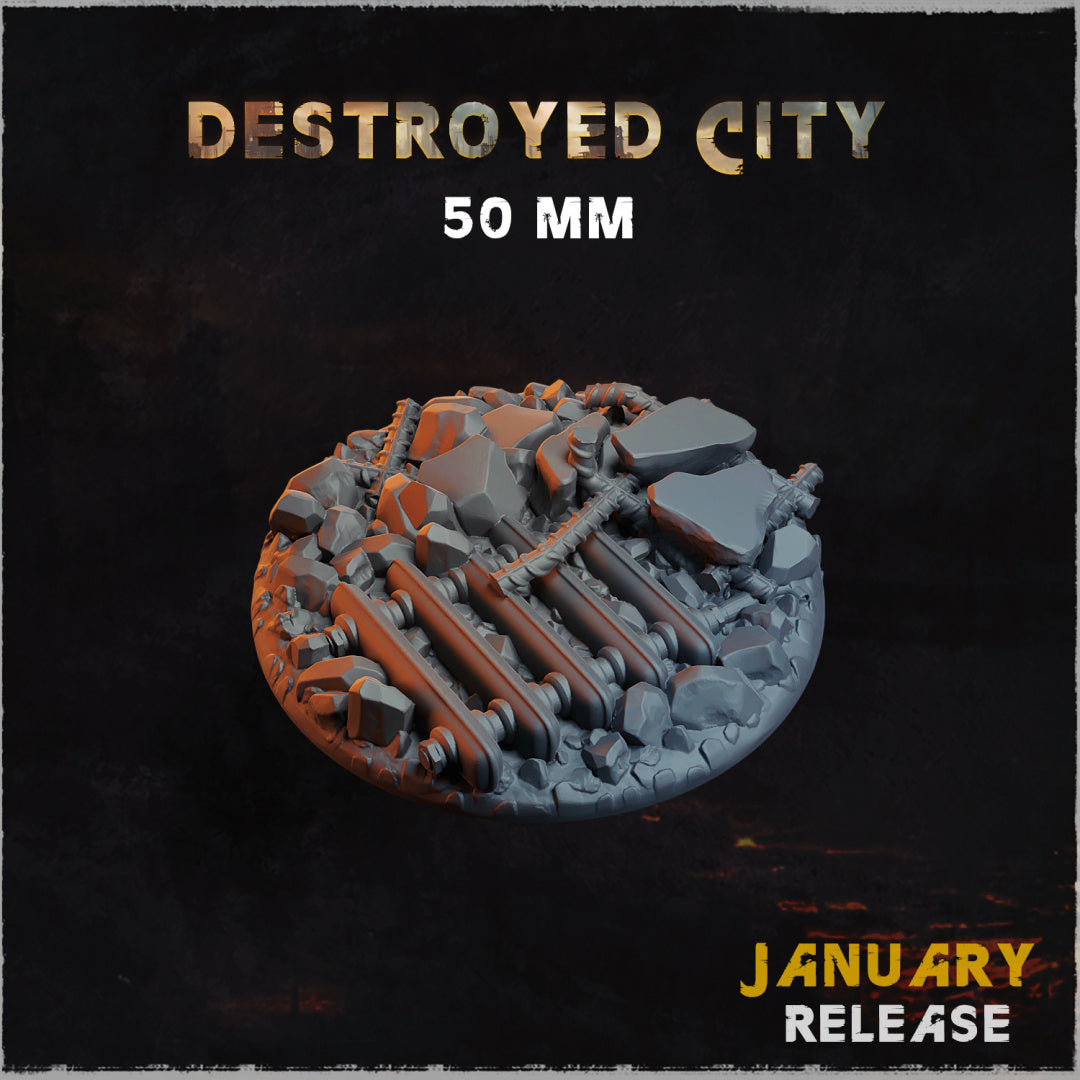 BASES - Destroyed CITY themed bases for wargames and tabletop - thirteen sizes available by zabavka workshop