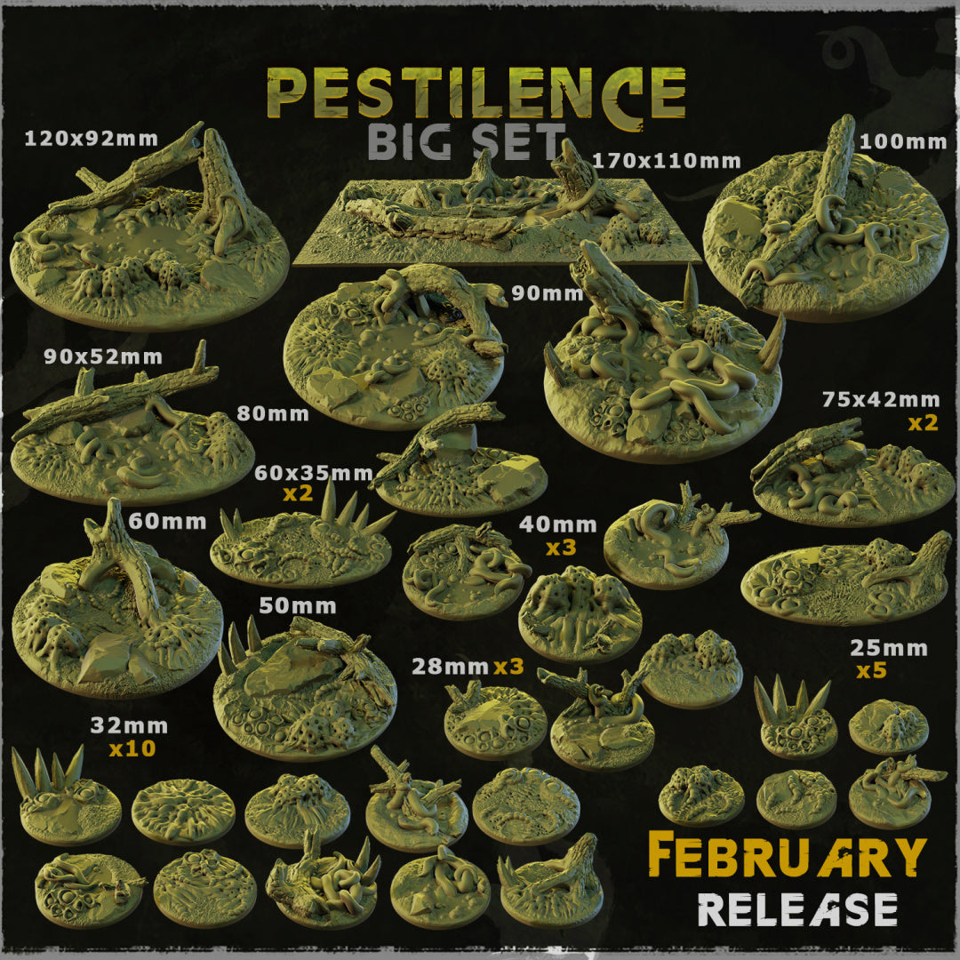 BASES - Pestilence themed bases and toppers for wargames and tabletop thirteen sizes available by zabavka workshop