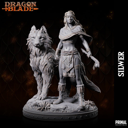 DNDDGL - Sildara Female Elf with Wolf Companion Silwer miniature