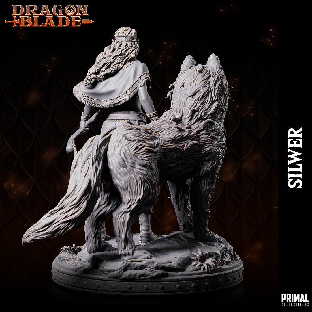 DNDDGL - Sildara Female Elf with Wolf Companion Silwer miniature