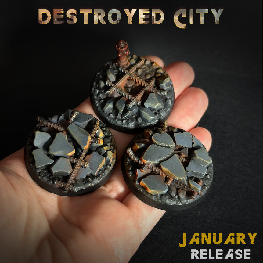 BASES - Destroyed CITY themed bases for wargames and tabletop - thirteen sizes available by zabavka workshop