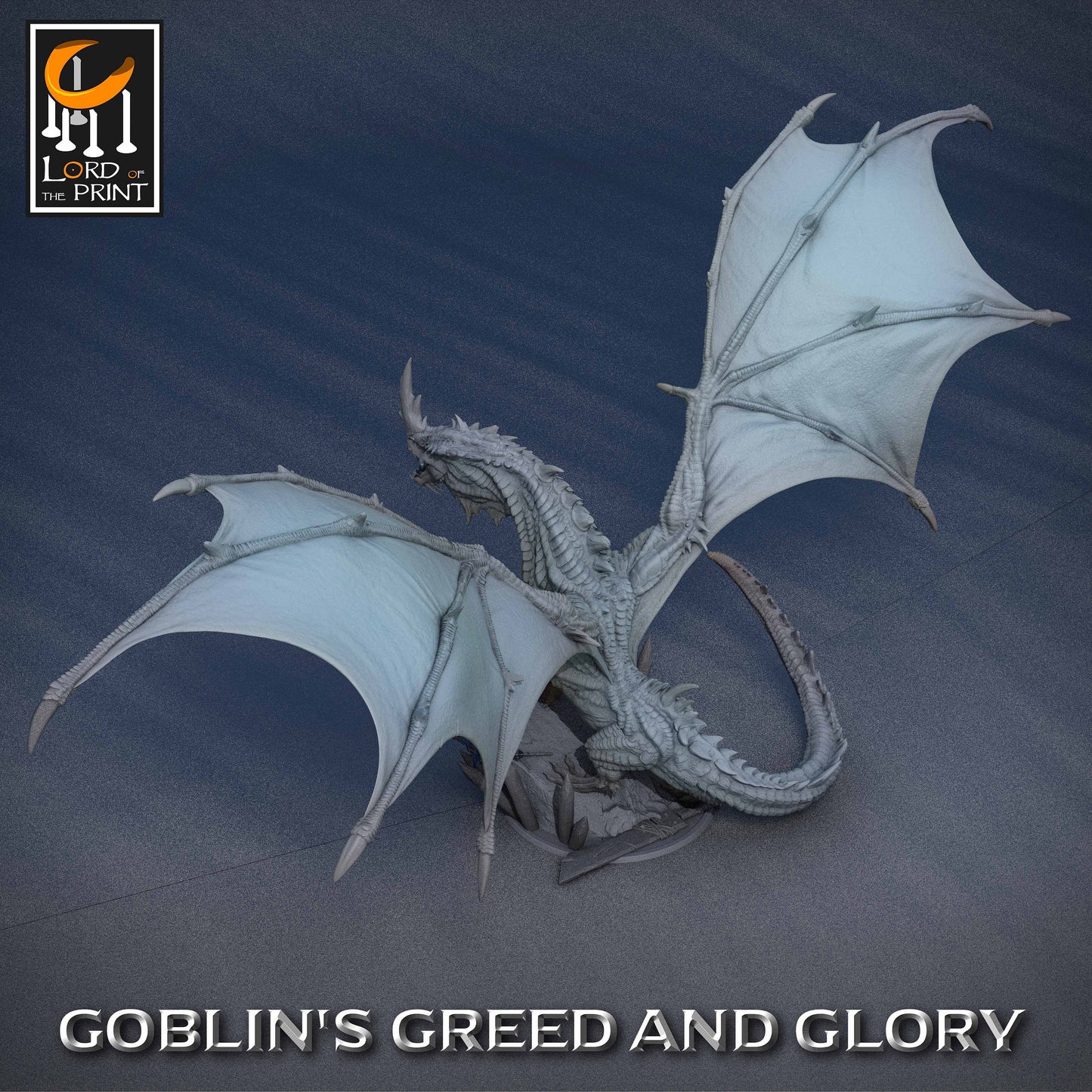 The Elder Green Dragon, a fearsome tabletop miniature, it displays intricate details, spread wings, and a roaring pose, capturing the essence of its power and dominance.
It comes with a stunning rock base adorned with wooden spikes and a banner.