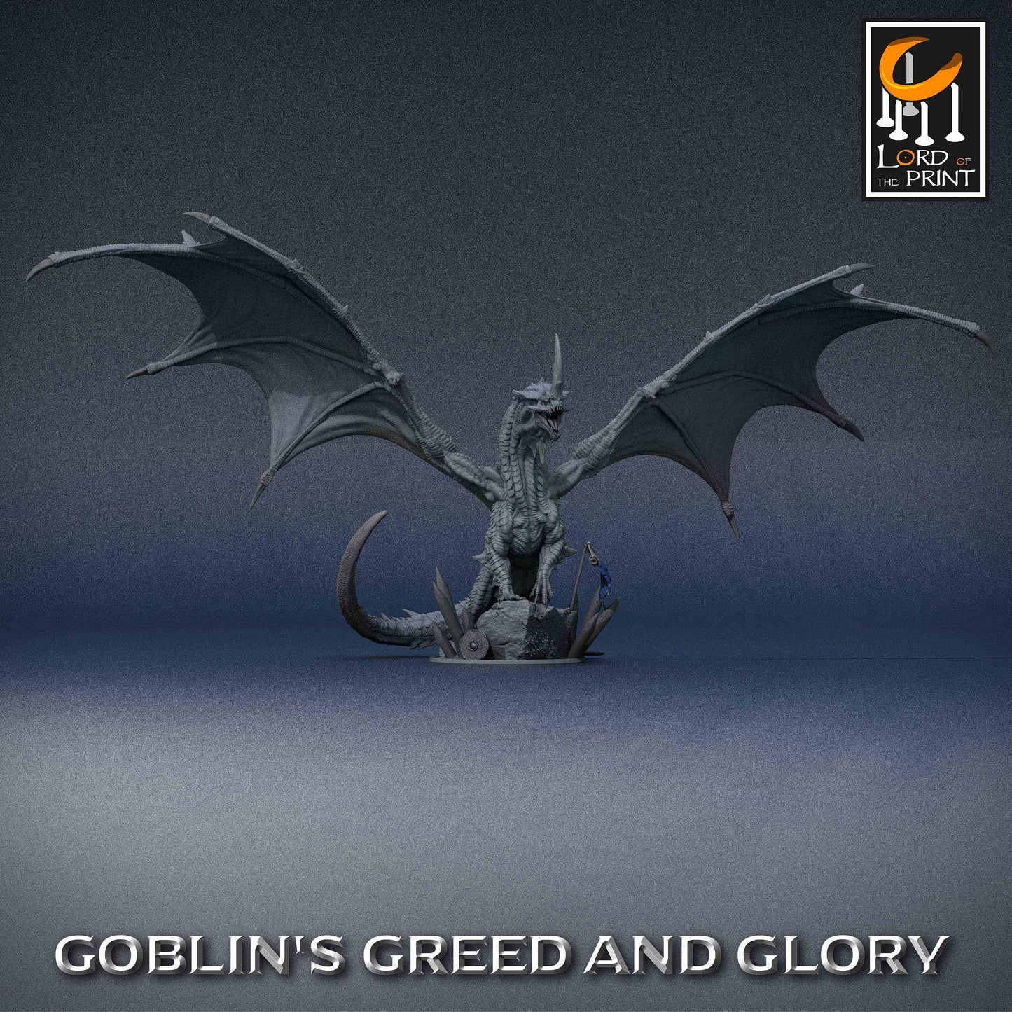 The Elder Green Dragon, a fearsome tabletop miniature, it displays intricate details, spread wings, and a roaring pose, capturing the essence of its power and dominance.
It comes with a stunning rock base adorned with wooden spikes and a banner.